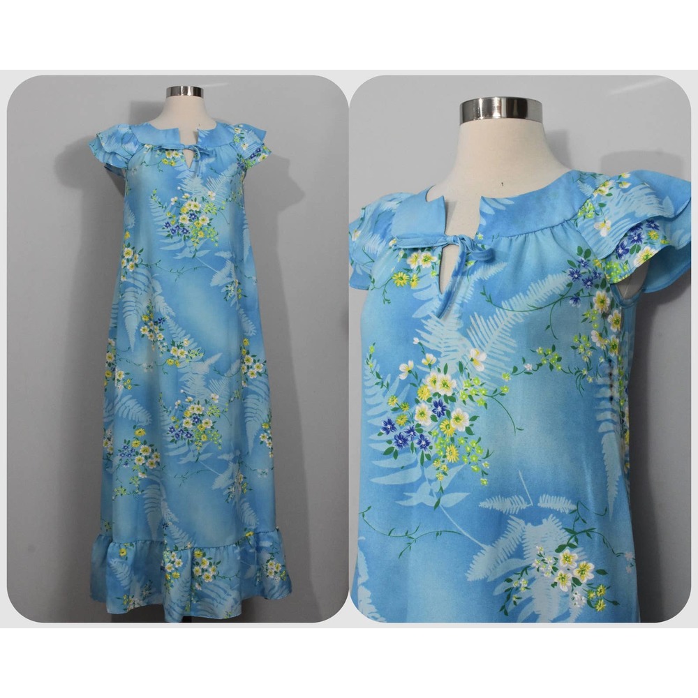 Ribbons-n-Curls Hawaiian Blue Floral Maxi Dress